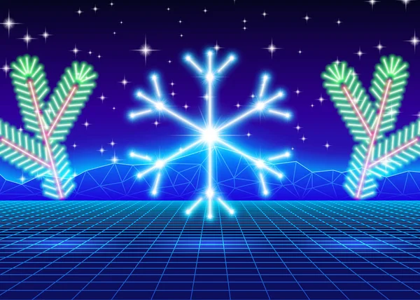 Julkort med 80-talets neonsnöflinga — Stock vektor