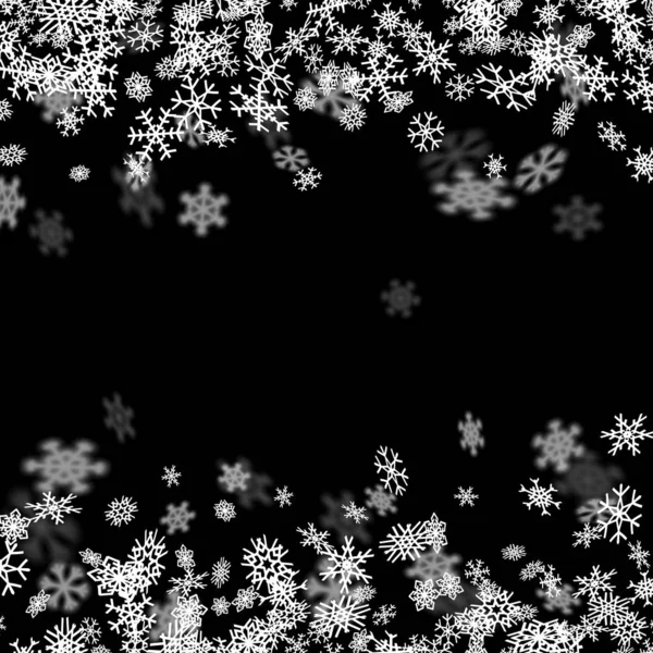Snöfall bakgrund med snöflingor suddig i mörkret — Stock vektor