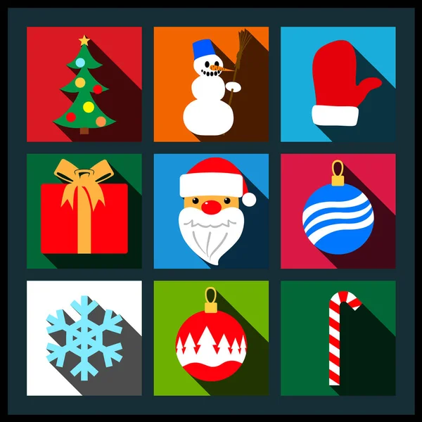 Conjunto de iconos planos de sombra larga de Navidad — Archivo Imágenes Vectoriales