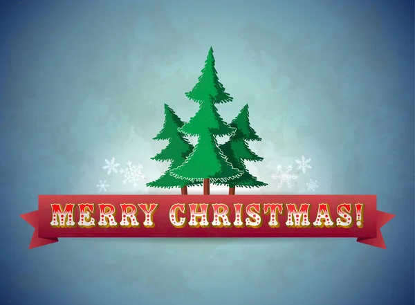 Rocznika niebieskiej karty pozdrowienia świąteczne z drzew — Wektor stockowy