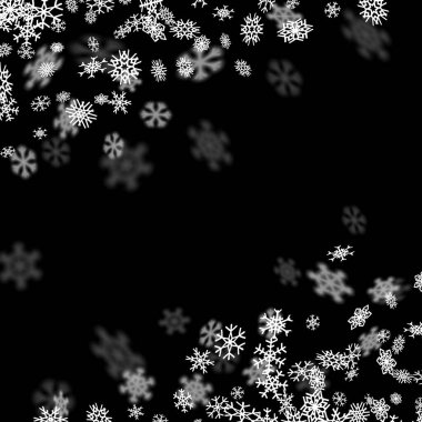 Karanlıkta bulanık kar taneleri ile kar yağışı arkaplanı