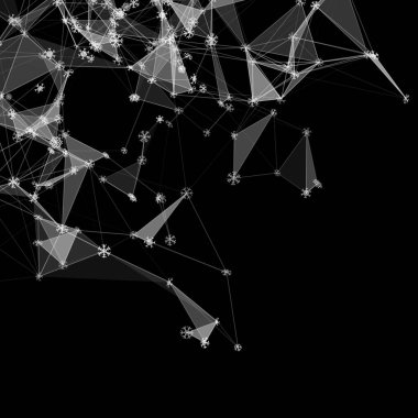 Yılbaşı teknolojisi arka planında kar taneleri üçgen buz şebekesi üzerinde