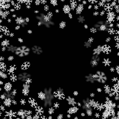 Karanlıkta bulanık kar taneleri ile kar yağışı arkaplanı