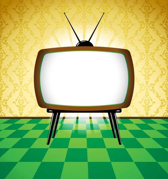Televizyonlu renkli retro oda — Stok Vektör