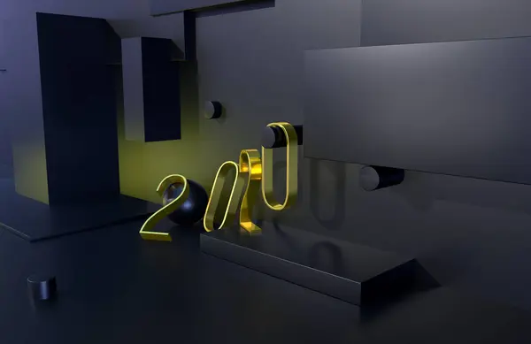 Signo de oro 2020 años con fondo negro. Ilustración 3D —  Fotos de Stock