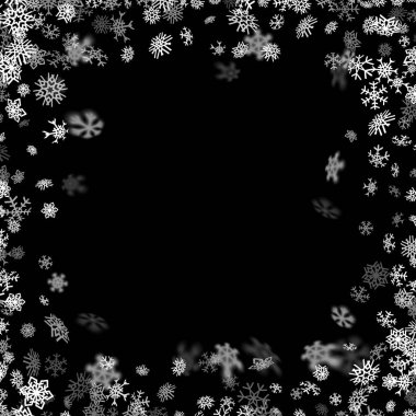 Karanlıkta bulanık kar taneleri ile kar yağışı arkaplanı