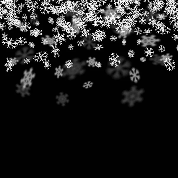 Fondo de nevadas con copos de nieve borrosos en la oscuridad — Archivo Imágenes Vectoriales
