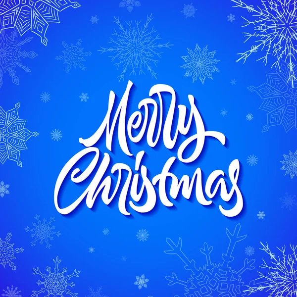 Boldog karácsonyi kalligráfiai kézzel rajzolt betűk hópelyhekkel — Stock Vector