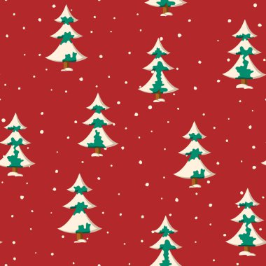 Düz renkli karlı köknar ağaçlarıyla kusursuz Noel deseni