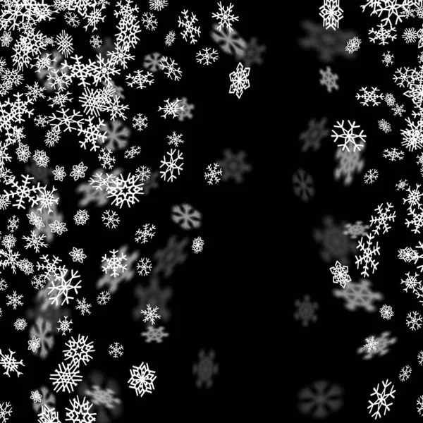 Schneefall Hintergrund mit Schneeflocken verschwommen in der Dunkelheit — Stockvektor