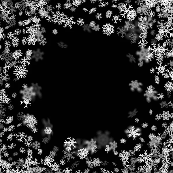 Fond de neige avec des flocons de neige brouillés dans l'obscurité — Image vectorielle