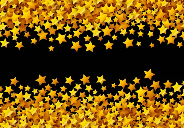 Golden stars glitter scattered on black in celebration card — Stock Vector