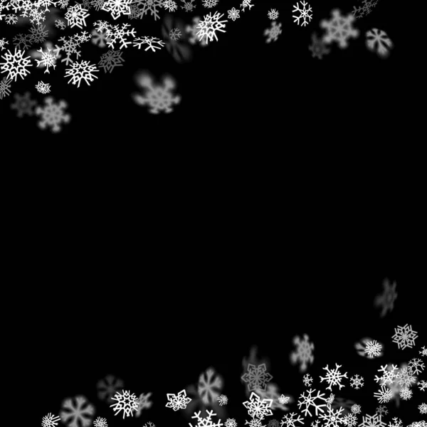 Fondo de nevadas con copos de nieve borrosos en la oscuridad — Vector de stock