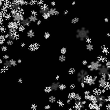 Karanlıkta bulanık kar taneleri ile kar yağışı arkaplanı