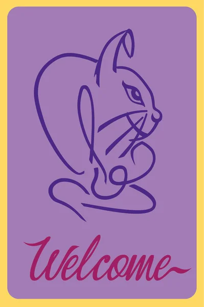 欢迎兔子用紫色背景画的手 — 图库矢量图片