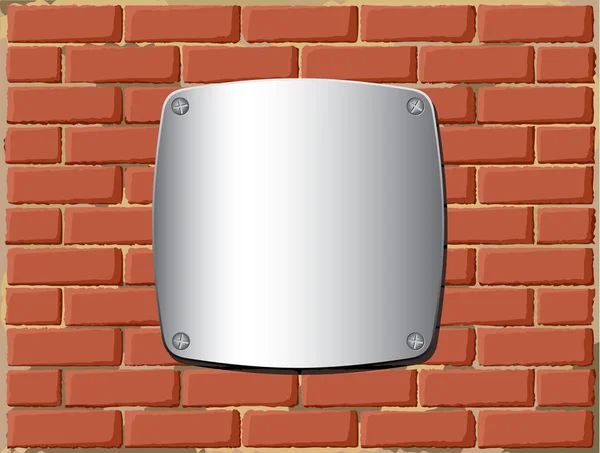 Metal shield on the brick wall — Stock Vector