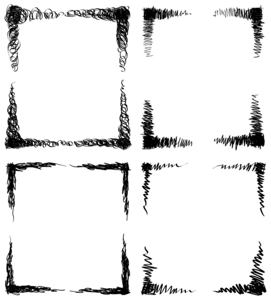 Cadres à griffonner, ensemble de quatre cadres grungy — Image vectorielle