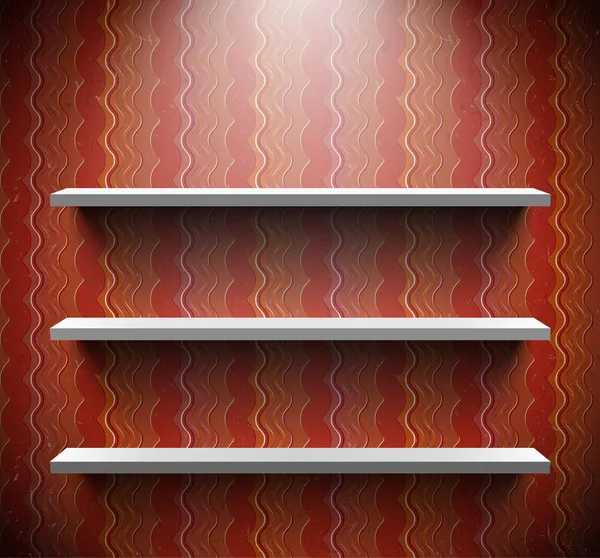 Three shelves on brown wall — Stock Vector