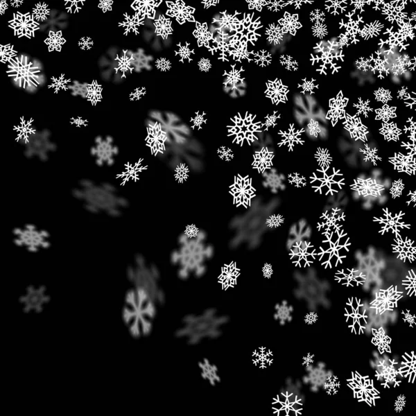 Latar belakang salju dengan kepingan salju kabur dalam gelap - Stok Vektor