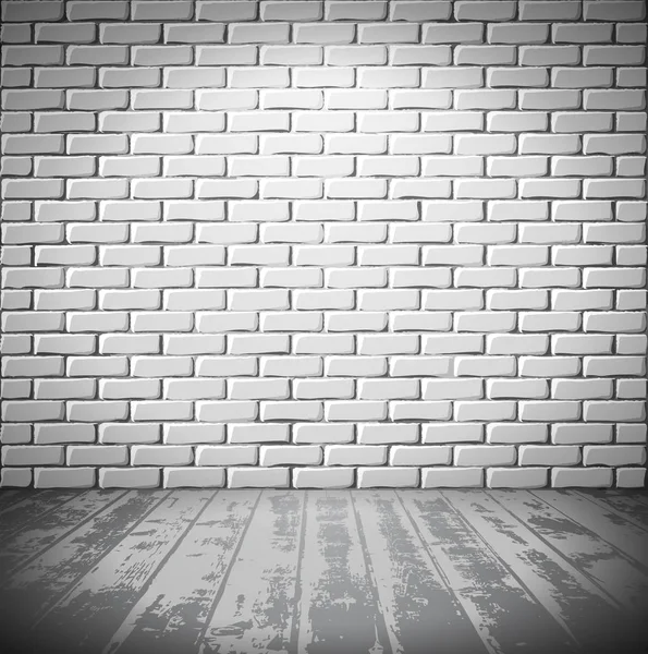 Chambre en brique blanche avec plancher en bois — Image vectorielle