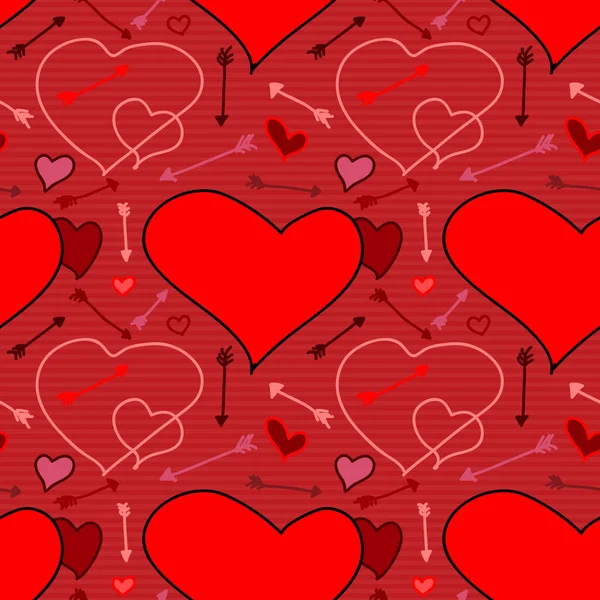 Patrón sin costuras de San Valentín con corazones y flechas — Vector de stock