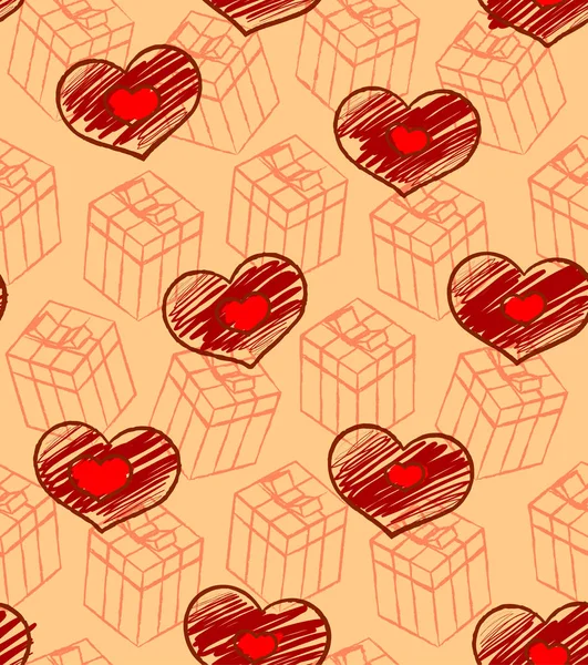 Patrón de San Valentín sin costuras con regalos y corazones — Vector de stock
