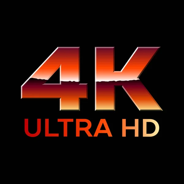 4 k Ultra Hd formátum logó a levelek fényes króm — Stock Vector