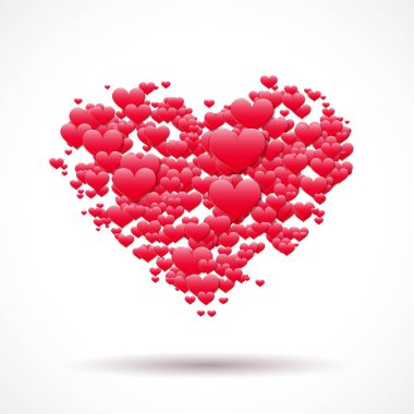 Sevgililer Günü kartı, kalp şeklinde dağınık aşk sembollerinden yapılmış.