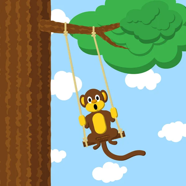 Swinging monkey on the tree — 图库矢量图片