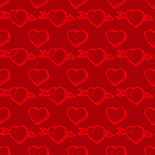 Día de San Valentín patrón rojo sin costuras con corazones — Vector de stock