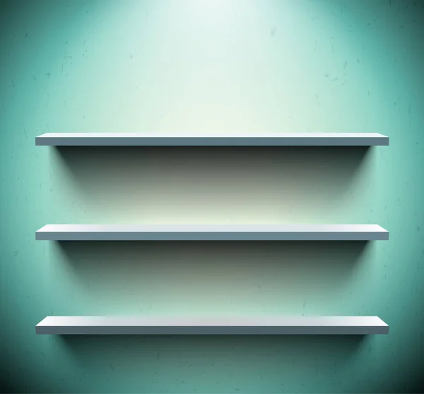 Three shelves on blue wall — Stock Vector