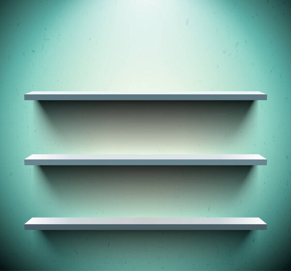Три полки на голубой стене
