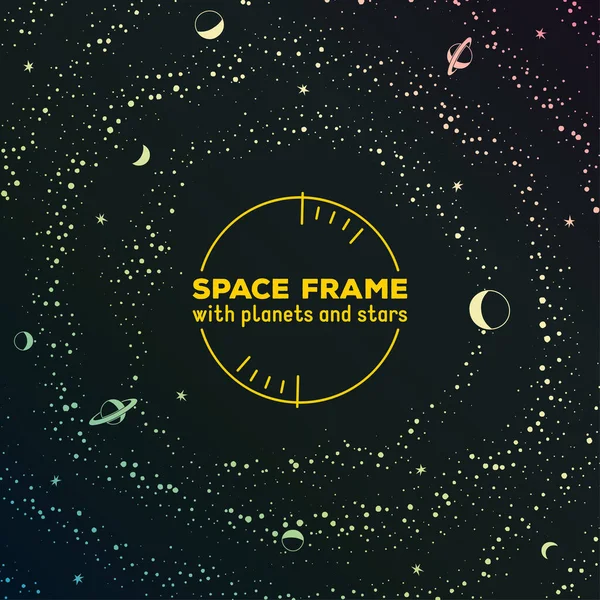 Marco futurista retro con espacio, estrellas y planetas — Vector de stock