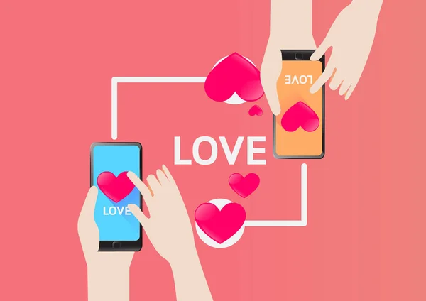 Smartphone enviar coração para o amor no Dia dos Namorados —  Vetores de Stock