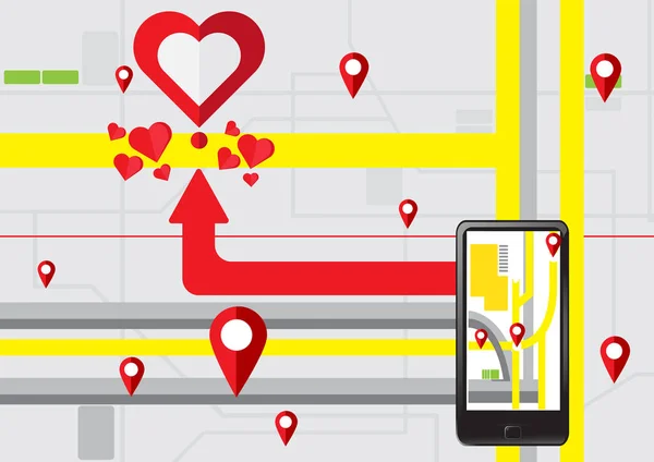 GPS navigace najít lásku srdce — Stockový vektor