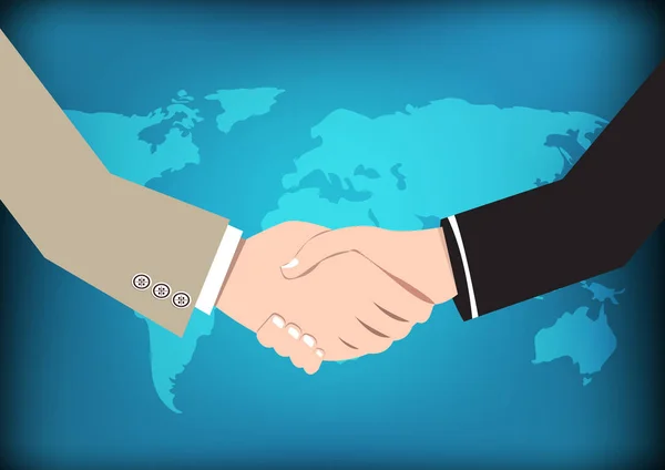 Business concept handshake on world map background