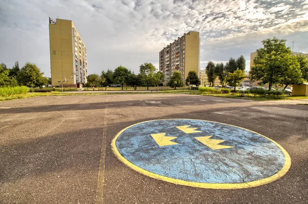 Coat Arms Pabianice City Bugaj Estate Morning — Stock Photo, Image