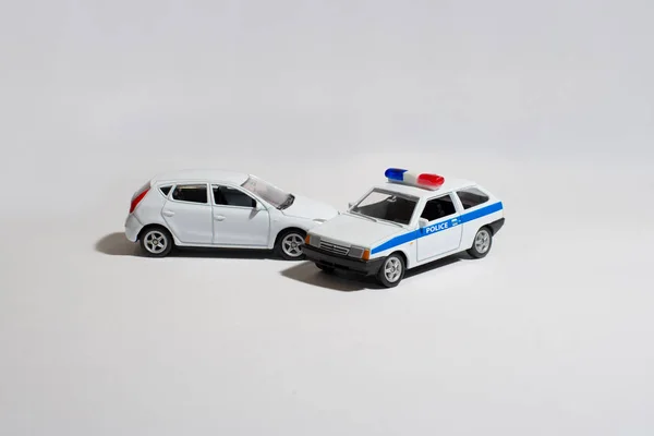 the police car stopped the car of the offender white background