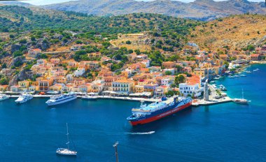 Symi Adası, Yunanistan, 26 Haziran 2013: Görünümü güzel Yunan hous '