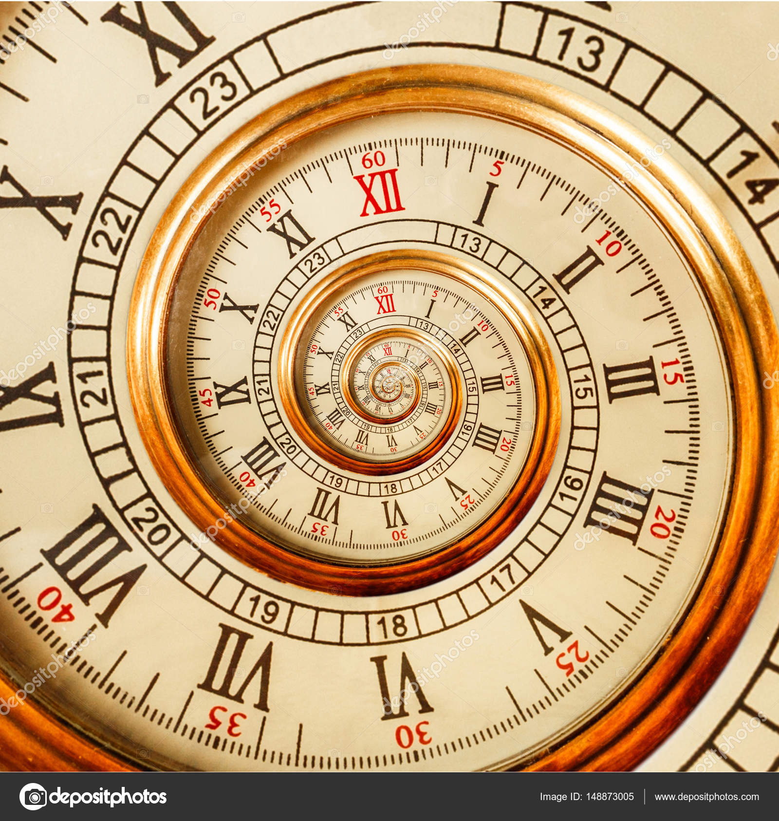 Antique old clock abstract fractal spiral. Watch clock mechanism