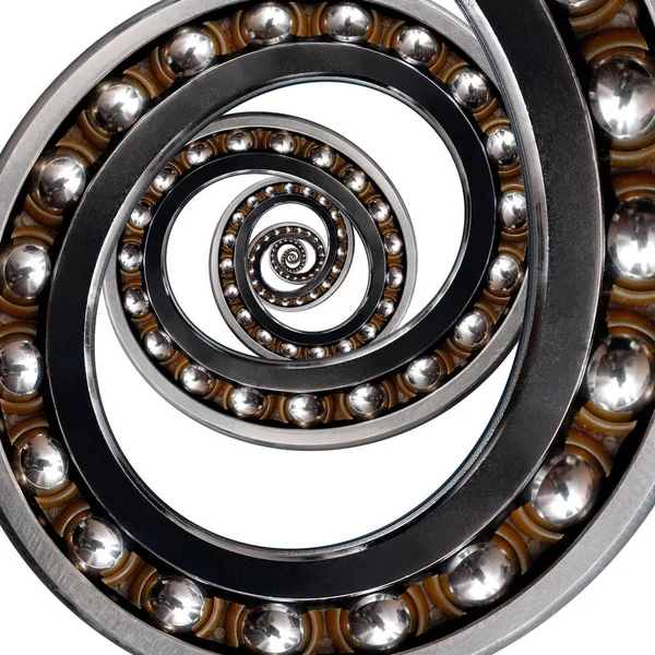 Unusual abstract fractal ellipse spiral Industrial Ball Bearing. Spiral ellipse fractal effect of bearing manufacturing technology. Abstract fractal background texture. Isolated on white pattern — Stock Photo, Image