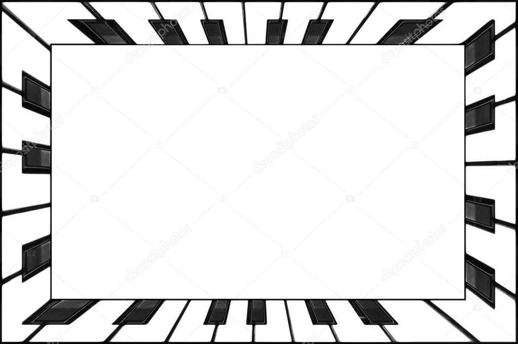 Rectangular frame piano keyboard keys black and white. Classical piano keyboard frame abstract background. In?redible piano key board keys. Classic piano frame background. Classic frame outline