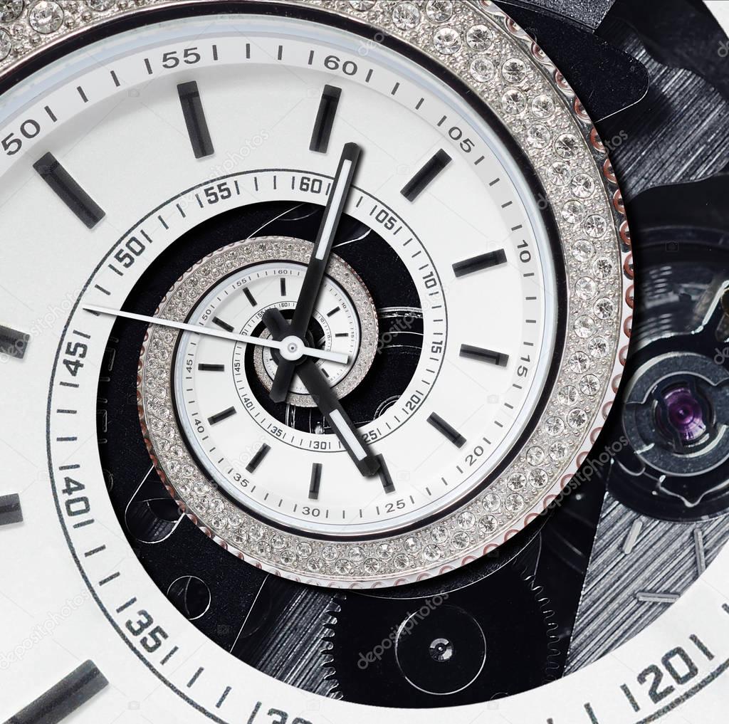 Futuristic modern strass diamond white clock watch abstract fractal