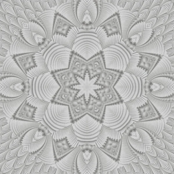 Estuque branco fretwork Kaleidoscope padrão fundo abstrato. Padrão Stucco. Gesso branco trabalho caleidoscópio padrão. Abstract gesso ornamento mosaico textura. Em forma de gesso superfície fundo — Fotografia de Stock