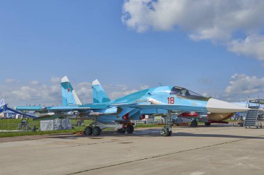 Zhukovsky, Rusya, 21 Temmuz 2017: Havacılık ve uzay uçak sergi Maks 2017. Efsanevi Rus jet avcı uçağı Mig-29. Dünya ünlü Rus askeri uçak jet. Rus askeri Hava Kuvvetleri