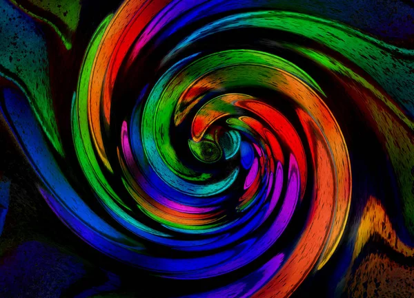 Abstrato arco-íris grunge padrão de fundo espiral. espiral grunge colorido. Padrão fractal grunge de vermelho laranja azul verde vermelho cores com textura de concreto pedra — Fotografia de Stock