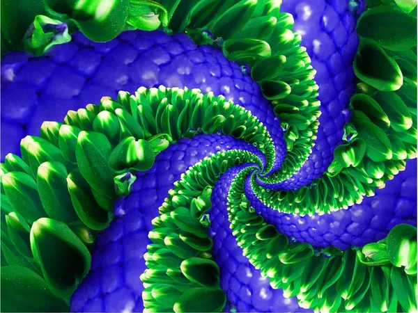 Groene Marine Blauwe Bloem Spiraal Abstracte Fractal Effect Patroon Achtergrond — Stockfoto