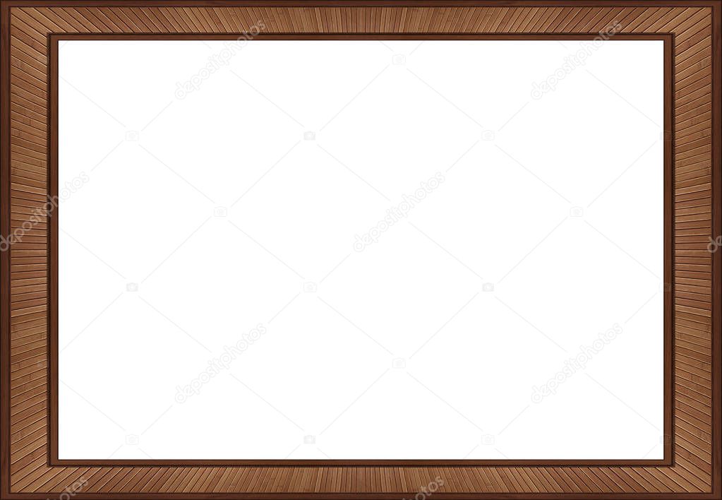 Isolated on white brown walnut wooden frame element background. Walnut wood decorative frame. Decoration elements. Decorative walnut wooden frame border on white. Wooden elements frame