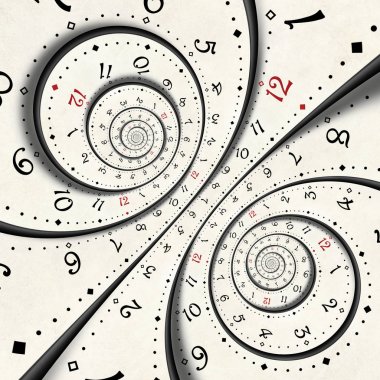 Soyut Modern beyaz gerçeküstü spiral saat fraktal Twisted izlemek olağandışı soyut doku arka plan. Yüksek çözünürlüklü saat deseni moda saat Zaman spiral etkisi fraktal tekrarlayan saat spiral. Orijinal benzersiz gerçeküstü spiral saat arka plan