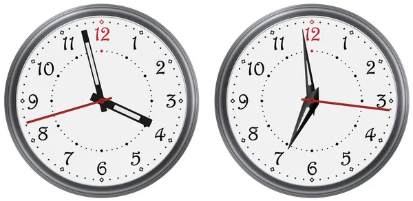 Conjunto Vectorial Reloj Redondo Moderno Con Varias Agujas Reloj Vector — Archivo Imágenes Vectoriales